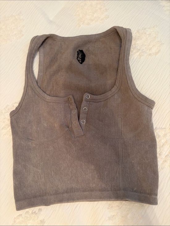 FP Movement by Free People Tops - Ribbed Henley Tank Top in Gray Free People Movement
